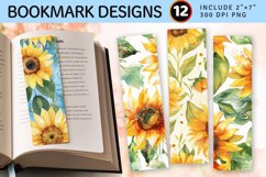 Watercolor Sunflowers PNG Bookmark Sublimation Designs Product Image 1