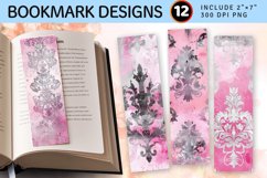 Pink and Silver Damask PNG Bookmark Sublimation Design Product Image 1