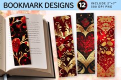 Red &amp; Gold Heart Floral PNG Bookmark Sublimation Designs Product Image 1