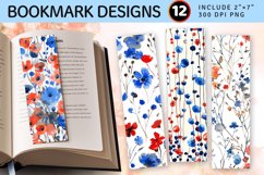 Red Blue Watercolor Wildflowers PNG Bookmark Sublimation Des Product Image 1