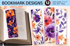 Purple Orange Watercolor Floral PNG Bookmark Sublimation Des Product Image 1
