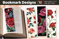 Roses Embroidery Flowers PNG Bookmark Sublimation Designs Product Image 1
