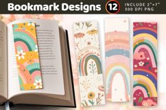 Spring Cottagecore Rainbow PNG Bookmark Sublimation Designs Product Image 1