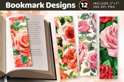 Watercolor Roses Bouquet PNG Bookmark Sublimation Designs Product Image 1