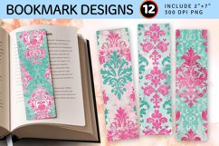 Pink &amp; Teal Damask PNG Bookmark Sublimation Designs Product Image 1