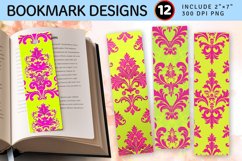 Neon Pink and Lime Damask PNG Bookmark Sublimation Design Product Image 1