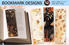 Glitter Gold Autumn Floral PNG Bookmark Sublimation Des Product Image 1