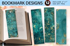 Teal and Gold Luxury Floral PNG Bookmark Sublimation Design Product Image 1