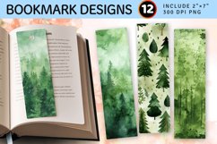 Watercolor Green Forest PNG Bookmark Sublimation Design Product Image 1