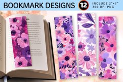 Pink and Purple Flowers PNG Bookmark Sublimation Designs Product Image 1