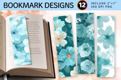 Turquoise Teal Pastel Flowers PNG Bookmark Sublimation Desig Product Image 1