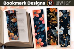 Midnight Boho Blossoms PNG Bookmark Sublimation Designs Product Image 1