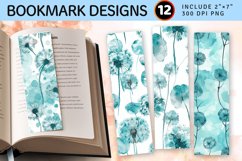 Watercolor Teal Dandelions PNG Bookmark Sublimation Designs Product Image 1