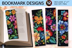 Flowers Embroidery PNG Bookmark Sublimation Designs Product Image 1