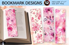 Pink Watercolor Flowers PNG Bookmark Sublimation Designs Product Image 1