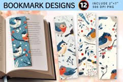 Cute Winter Birds Flowers PNG Bookmark Sublimation Designs Product Image 1