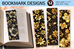 Gold Flowers PNG Bookmark Sublimation Designs Product Image 1