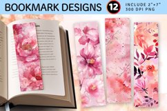 Pink Watercolor Floral PNG Bookmark Sublimation Designs Product Image 1