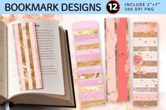 Pink &amp; Gold Floral Stripes PNG Bookmark Sublimation Designs Product Image 1
