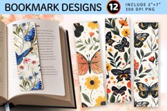 Flowers and Butterflies PNG Bookmark Sublimation Designs Product Image 1