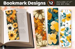 Teal &amp; Yellow Flowers PNG Bookmark Sublimation Designs Product Image 1