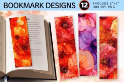 Poppy Alcohol Ink Flowers PNG Bookmark Sublimation Designs Product Image 1