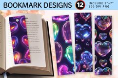 Neon 3D Puffy Glitter Hearts PNG Bookmark Sublimation Des Product Image 1