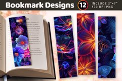 Luxury Disco Neon Flowers PNG Bookmark Sublimation Designs Product Image 1