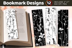 Wildflowers Black White PNG Bookmark Sublimation Designs Product Image 1