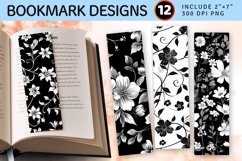 Black &amp; White Floral PNG Bookmark Sublimation Designs Product Image 1