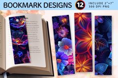 Luxury Disco Neon Flowers PNG Bookmark Sublimation Des Product Image 1