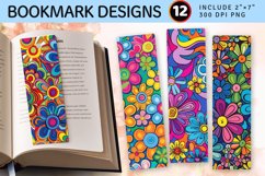 Rainbow Hippie Flowers PNG Bookmark Sublimation Designs Product Image 1