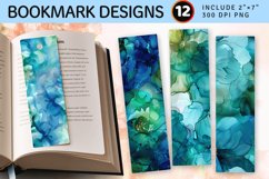 Blue Green Alcohol Ink Flower PNG Bookmark Sublimation Desig Product Image 1