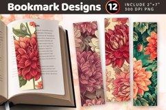 Vintage Dahlia Flowers PNG Bookmark Sublimation Designs Product Image 1