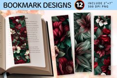 Emerald Burgundy Maroon Flowers PNG Bookmark Sublimation Des Product Image 1
