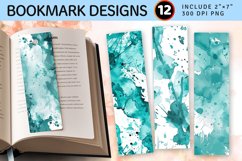 Watercolor Teal Splash Abstract PNG Bookmark Sublimation Des Product Image 1
