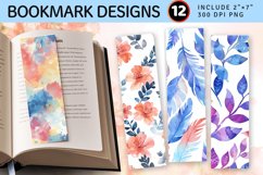 Watercolor Flowers PNG Bookmark Sublimation Design Product Image 1