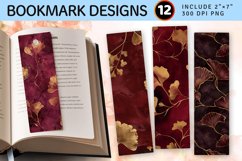 Burgundy and Gold Ginkgo PNG Bookmark Sublimation Design Product Image 1