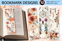 Boho Floral Dreamcatchers PNG Bookmark Sublimation Designs Product Image 1