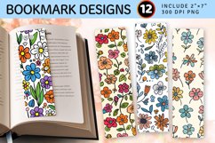 Cute Doodle Flowers PNG Bookmark Sublimation Designs Product Image 1