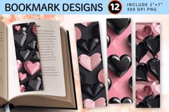 Pink &amp; Black 3D Hearts PNG Bookmark Sublimation Designs Product Image 1