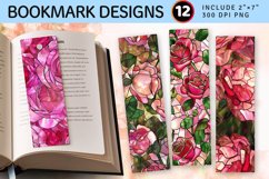 Stained Glass Pink Rose PNG Bookmark Sublimation Design Product Image 1
