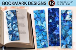 Blue Stained Glass Floral PNG Bookmark Sublimation Designs Product Image 1