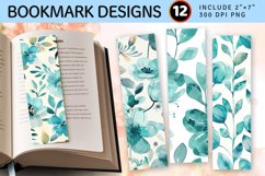 Watercolor Teal Pastel Floral PNG Bookmark Sublimation Desig Product Image 1