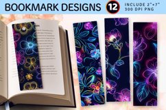 Cute Neon Blooming Flowers PNG Bookmark Sublimation Designs Product Image 1