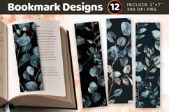 Dark Watercolor Eucalyptus PNG Bookmark Sublimation Designs Product Image 1