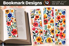 Watercolor Boho Flowers PNG Bookmark Sublimation Designs Product Image 1