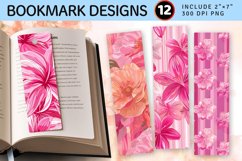 Pink Striped Flowers PNG Bookmark Sublimation Designs Product Image 1