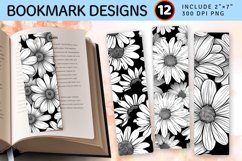 Black &amp; White Daisy Flower PNG Bookmark Sublimation Designs Product Image 1