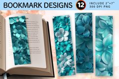 3D Turquoise Flowers PNG Bookmark Sublimation Des Product Image 1